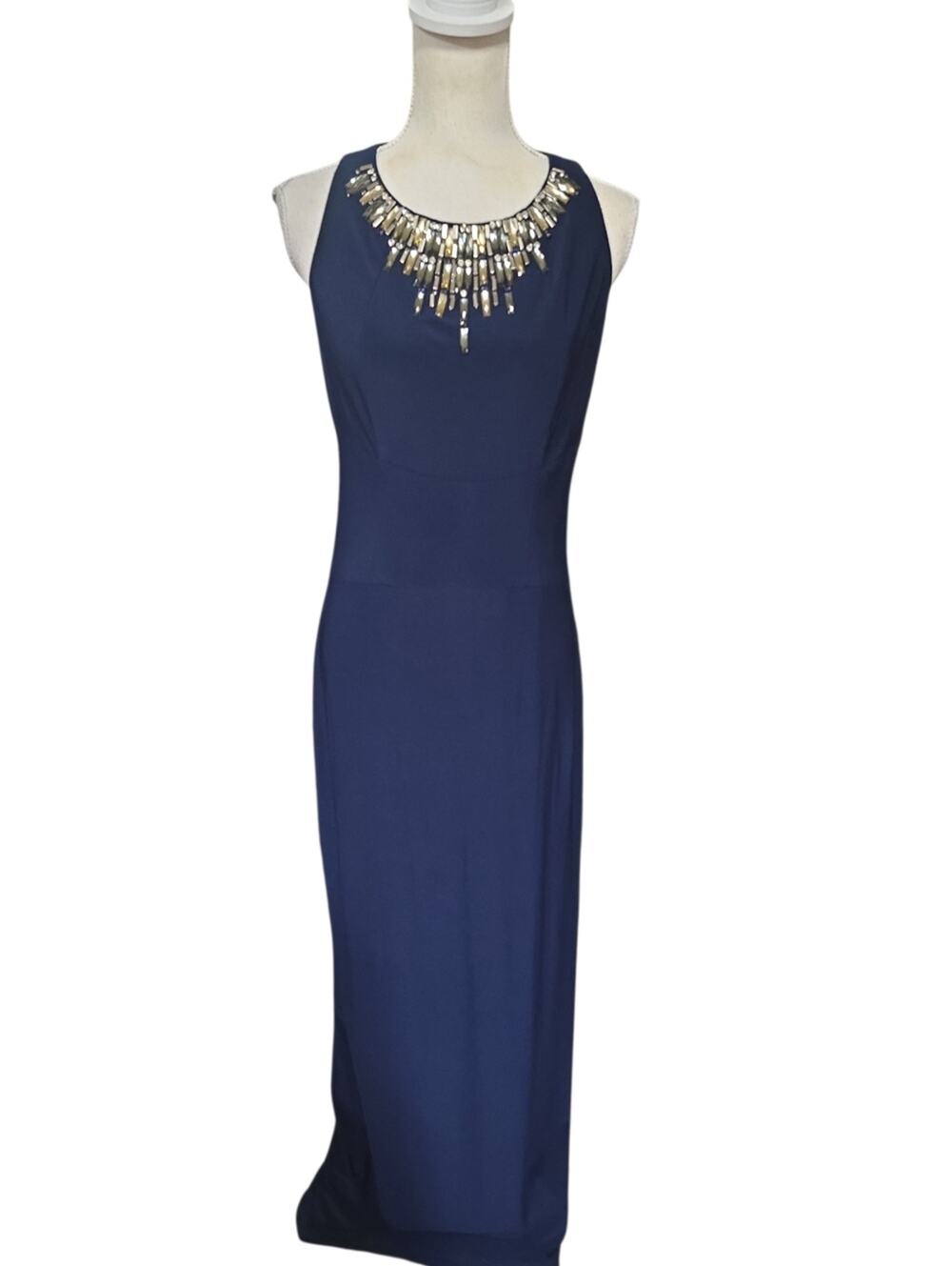 Vince Camuto Long Sleeveless Gown With Jewel Embellished Detail